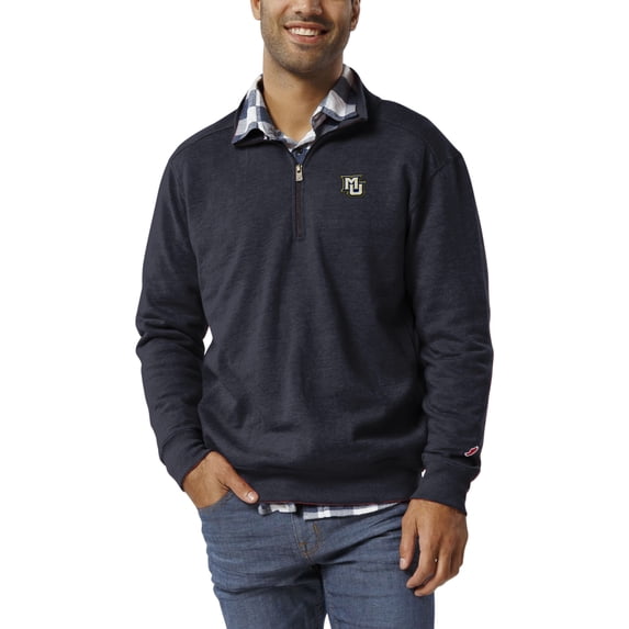 Men's League Collegiate Wear Heather Navy Marquette Golden Eagles Heritage Tri-Blend Quarter-Zip Pullover Sweatshirt