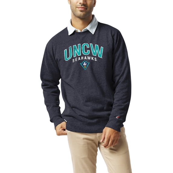 Men's League Collegiate Wear Heather Navy UNC Wilmington Seahawks Heritage Tri-Blend Pullover Sweatshirt
