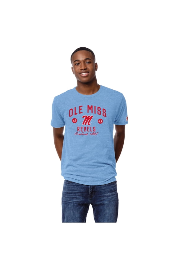 Men's League Collegiate Wear Heather Powder Blue Ole Miss Rebels Victory Falls Tri-Blend T-Shirt