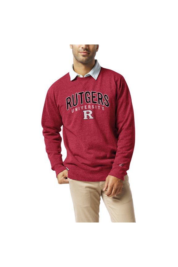 Men's League Collegiate Wear  Heather Red Rutgers Scarlet Knights  Heritage Tri-Blend Pullover Sweatshirt