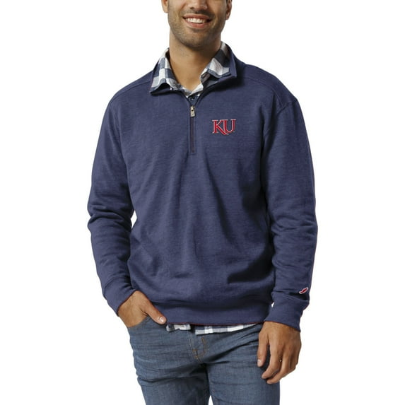 Men's League Collegiate Wear  Heather Royal Kansas Jayhawks  Heritage Tri-Blend Quarter-Zip Pullover Sweatshirt