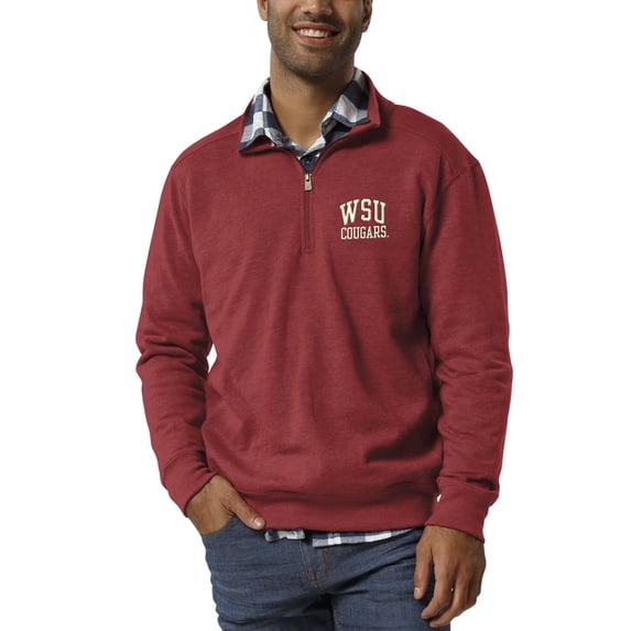 Men's League Collegiate Wear Heathered Crimson Washington State Cougars Heritage Quarter-Zip Pullover Jacket