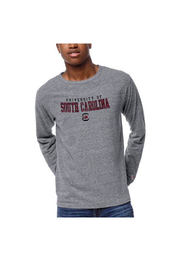 Men's League Collegiate Wear Heather Gray South Carolina Gamecocks Victory Falls Long Sleeve Tri-Blend T-Shirt