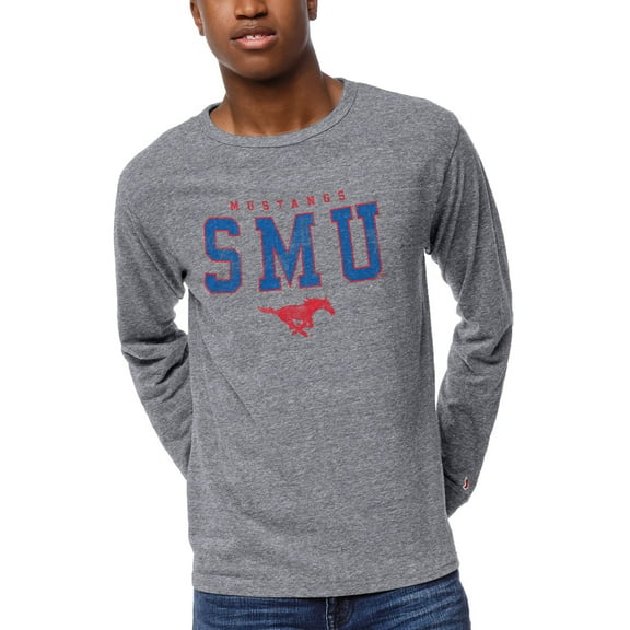 Men's League Collegiate Wear Heather Gray SMU Mustangs Victory Falls Long Sleeve Tri-Blend T-Shirt
