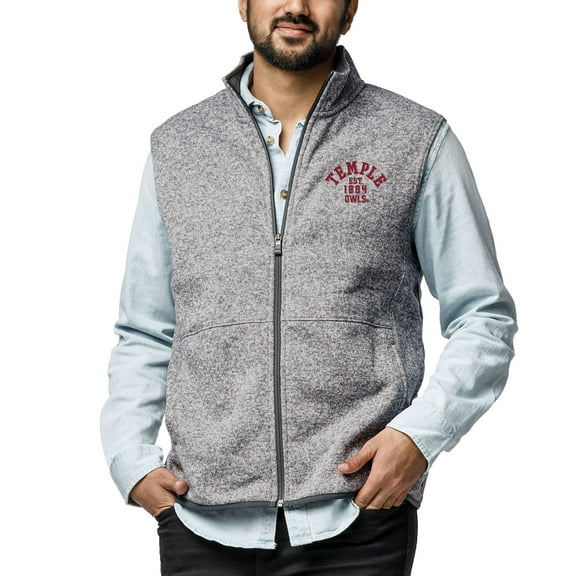 Men's League Collegiate Wear Heathered Gray Temple Owls Saranac Full-Zip Vest
