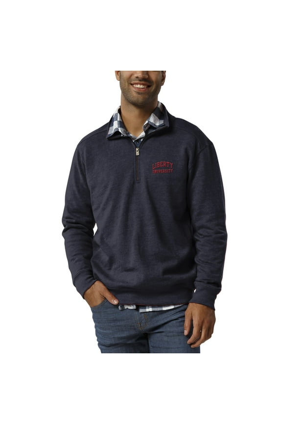 Men's League Collegiate Wear Heathered Navy Liberty Flames Heritage Quarter-Zip Pullover Jacket