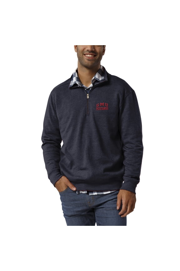 Men's League Collegiate Wear Heathered Navy SMU Mustangs Heritage Quarter-Zip Pullover Jacket