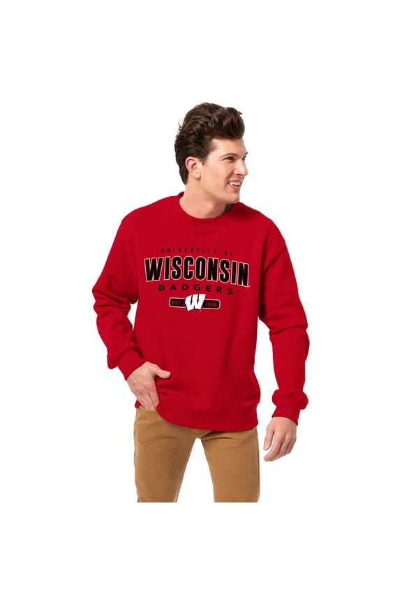 Men's League Collegiate Wear Red Wisconsin Badgers Essentials 2.0 Fleece Pullover Sweatshirt
