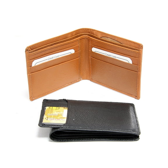 Men's Leather 6 Credit Card ID Window BiFold Black Wallet 4.5 x 3.5 inches