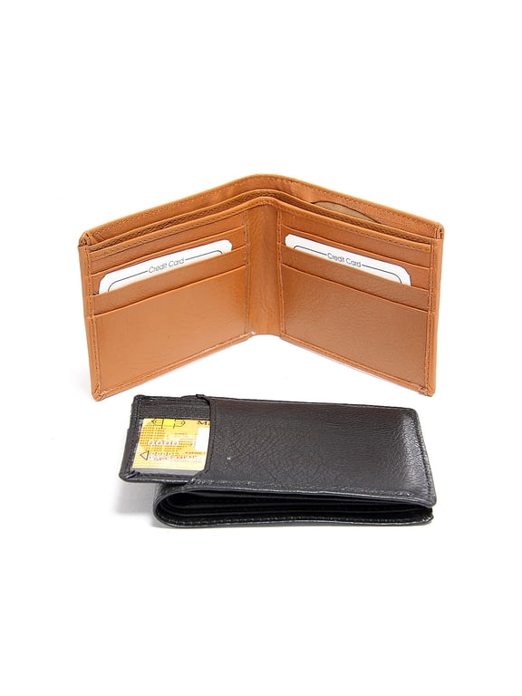 Men's Leather 6 Credit Card ID Window BiFold Black Wallet 4.5 x 3.5 inches