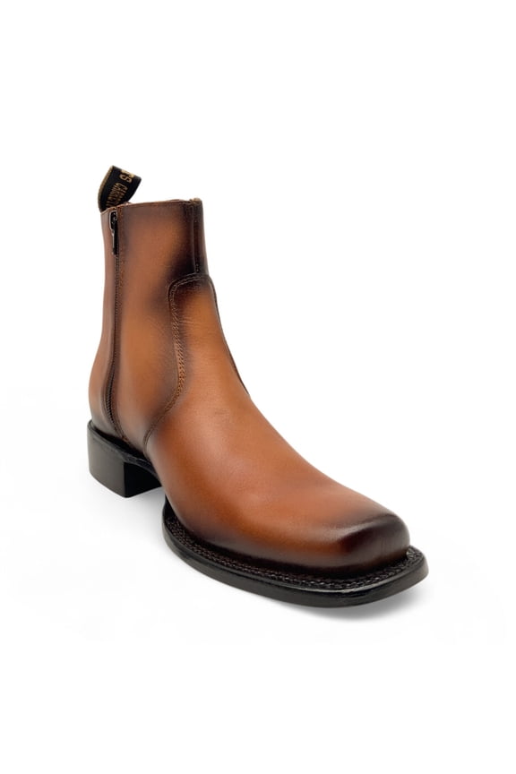 Men’s Leather Ankle Western Boot Side Zipper Square Toe