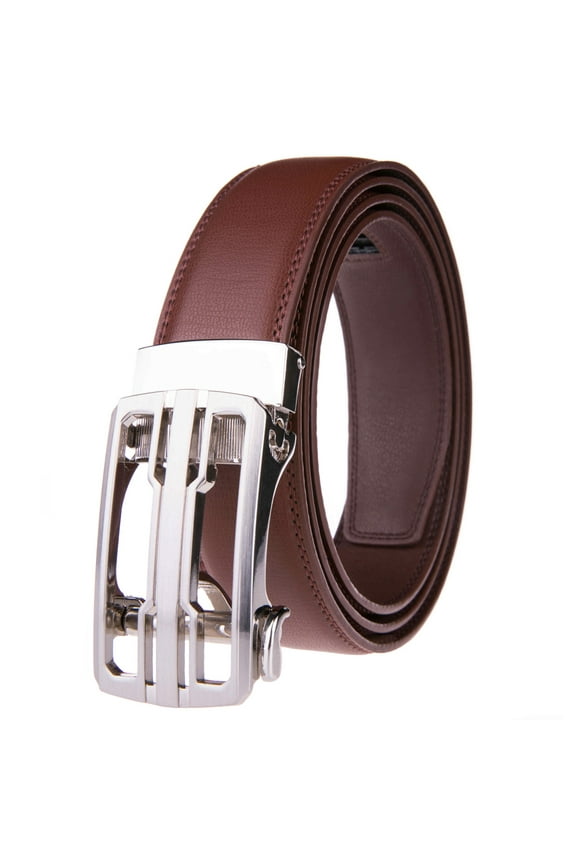 Men's Leather Automatic Buckle Ratchet Dress Belt