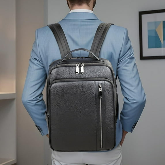 Men's Leather Backpack Multi-functional Large Capacity Portable,Black