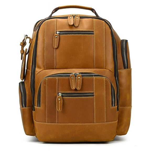 Men's Leather Backpack Retro Large Capacity Multi-pocket,9517 Light Brown