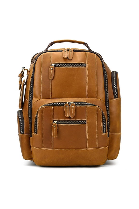 Men's Leather Backpack Retro Large Capacity Multi-pocket,9517 Light Brown
