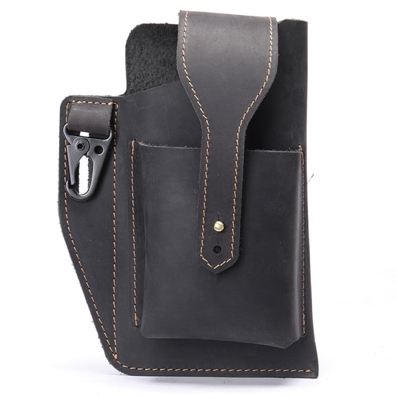 Men’s Leather Belt Pouch Phone Holder with Key Clip, Vintage Waist Bag for Cellphone, Keys & Essentials