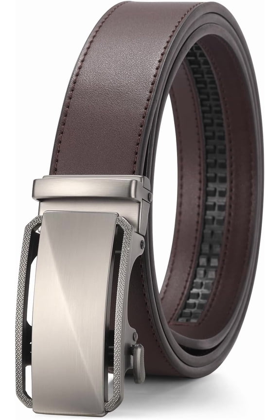 Men's Leather Belts 1 3/8" Automatic Ratchet Belts Adjustable Casual Buckle Belts for Dress with Box