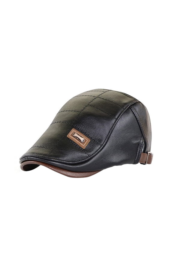 Men's Leather Beret Hat, Adjustable Vintage Newsboy Style Flat Cap for Driving and Casual Retro Fashion, Soft and Classic Design for Everyday Wear Black
