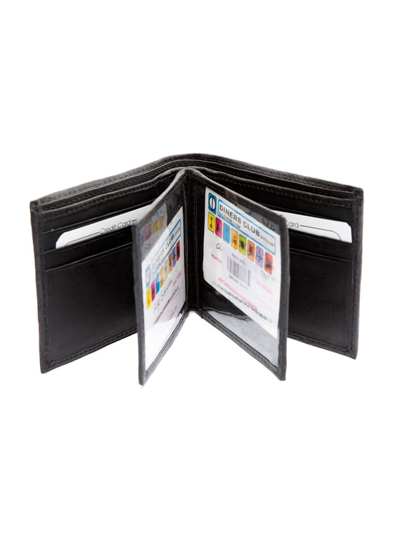 Men's Leather Bifold 12 Credit Card Slot 2 ID Window Black Wallet 4.5 x 3.5 inches