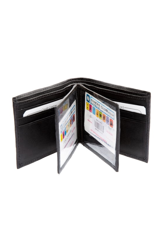Men's Leather Bifold 12 Credit Card Slot 2 ID Window Black Wallet 4.5 x 3.5 inches