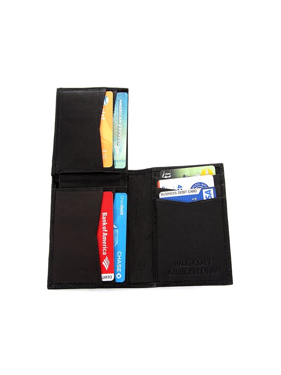 Men's Leather Bifold 7 Credit Card 1 ID Window Black Wallet 4.75 x 3,.25 inches