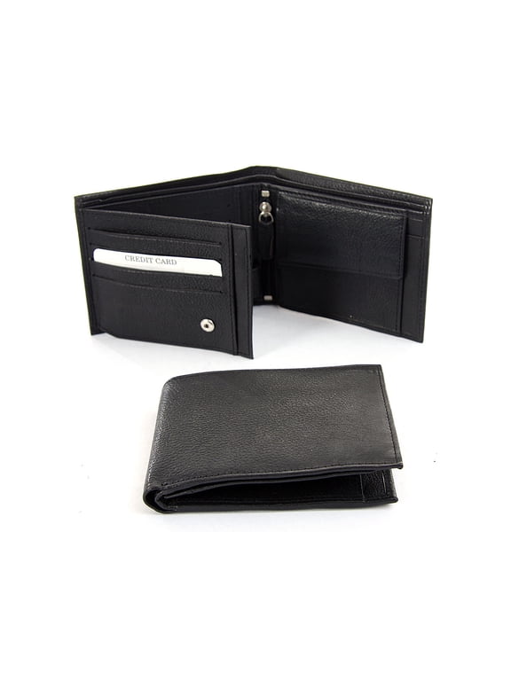 Men's Leather Bifold Credit Card ID Window Black Wallet 4.5 x 3.5 inches
