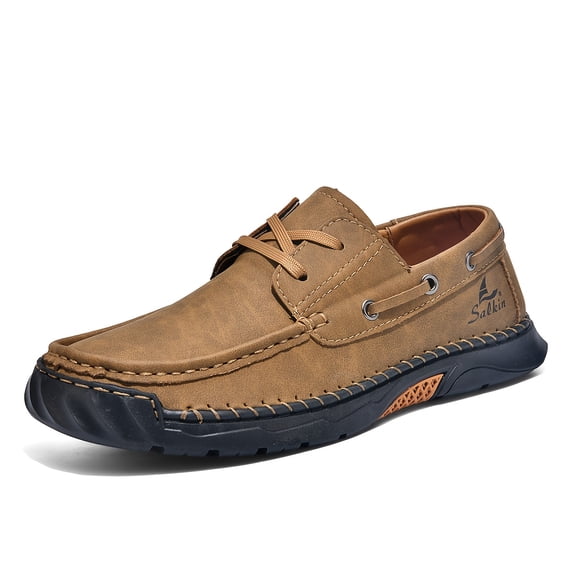 Men's Leather Boat Shoes, Casual Slip-On Loafers with Non-Slip Sole for Work, Business Casual, and Everyday Wear