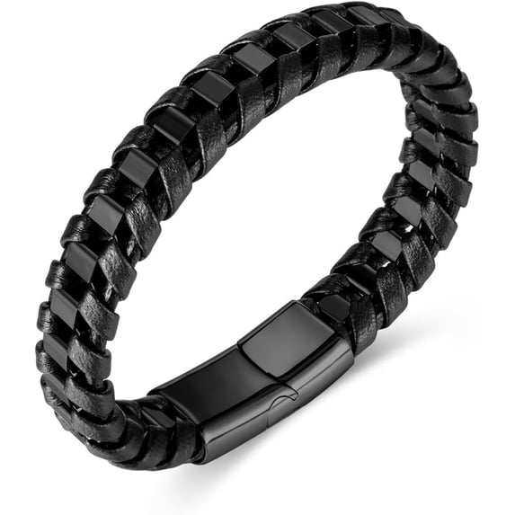 Men's Leather Braided Bracelet Stainless Steel Bracelet Father's Day Birthday Gifts Jewelry Gifts for Men 8.5" Classic Men Wristband