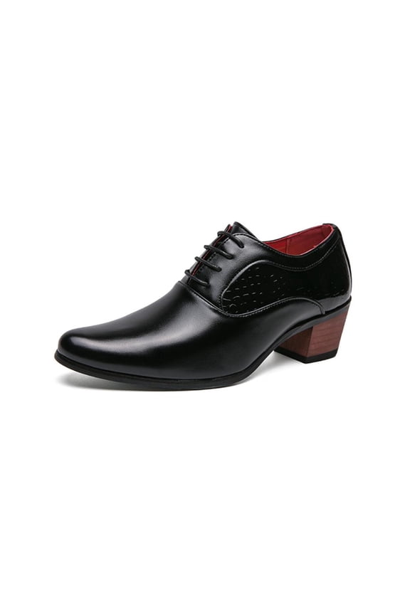 Men's Leather Business Oxfords Pointed Toe High-Heel Classic Derby Formal Dress Shoes Wedding Driving Oxfords Black 7.5 US