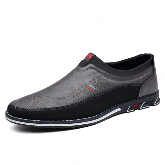 Men's Leather Casual Loafers Business Adjustable Breathable Comfortable Working Hand-Sewed Shoes Gray 11 US