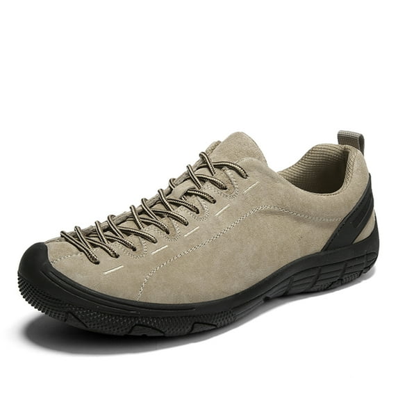 Men's Leather Casual Shoes Suede Non-Slip Lace Up Hiking Low Top Comfortable Anti-Collision Wear-Resistant Outdoor Sneakers Yellow 10 US