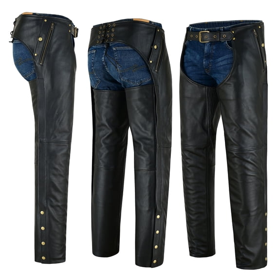Dri Rider Chaps Men's Leather Chaps Dual Side Thigh Zipper Close Pockets Motorcycle ...