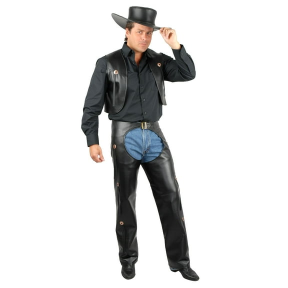 Rubies Western Cowboy Black Chaps and Vest Costume Accessory for Adults, Men's Large
