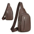 thumbnail image 1 of Men's Leather Chest Bag - Water-Resistant Sling Pack Adjustable Strap Travel Essentials Organizer Outdoor Adventure Gear Hands-Free Carry(Coffee), 1 of 3
