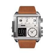 Mens Leather Chronograph Wrist Watch NF01210001 LED Backlight Large Screen Multi-Time Zone Mens Watch, Waterproof Analog Mens Digital Sports Watch