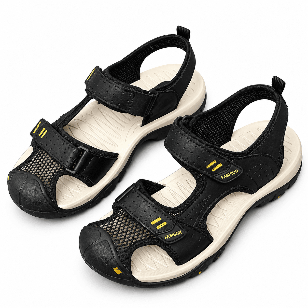 Close Loop Hook Men's Leather Closed-Toe Outdoor Sandals with Hook-and-Loop Straps ...