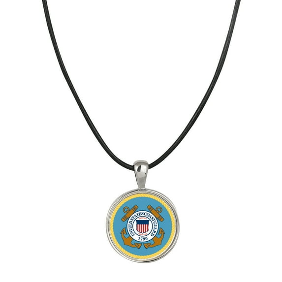 Men's Leather Cord Necklace with Washington Quarter Colorized Coast Guard Pendant | Genuine United States Coin | Men’s Accessories - American Coin Treasures