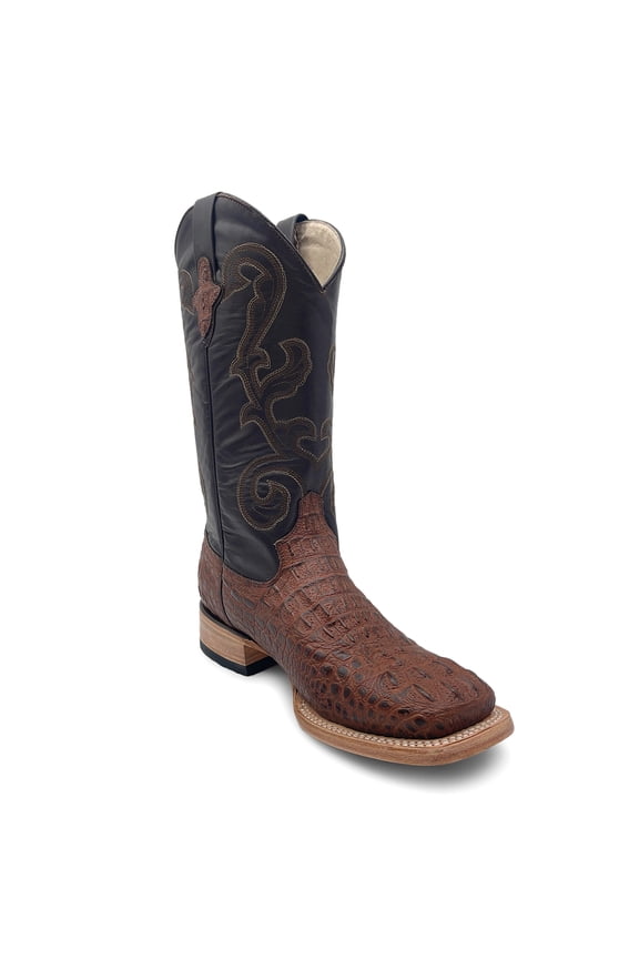 Men’s Leather Cowboy Boot Square Toe Embossed Alligator Crocodile Print