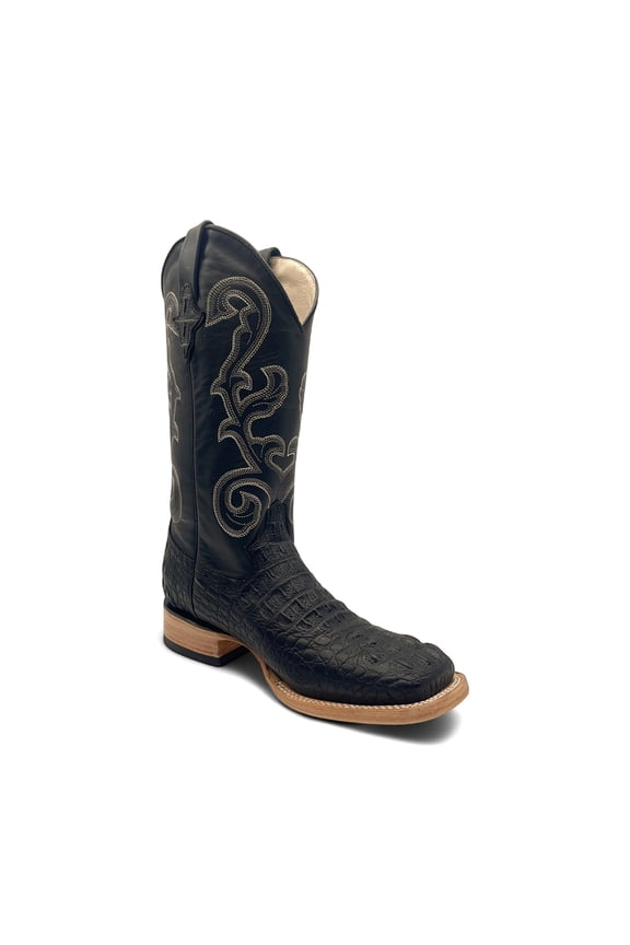 Men’s Leather Cowboy Boot Square Toe Embossed Alligator Crocodile Print
