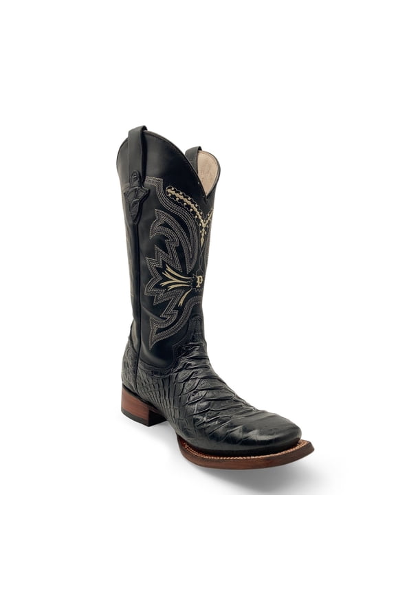 Men’s Leather Cowboy Boot Square Toe Embossed Python Print