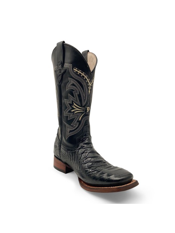 Men’s Leather Cowboy Boot Square Toe Embossed Python Print
