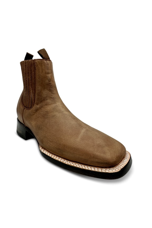 Men's Leather Cowboy Western Boot Ankle Square Toe Chelsea Boots