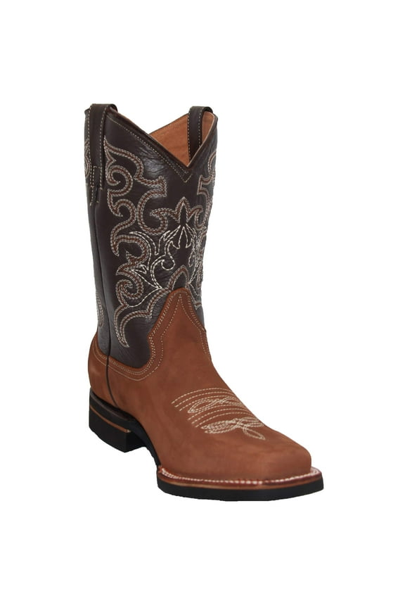 Men's Leather Cowboy Western Boot, Square Toe, Black, Brown