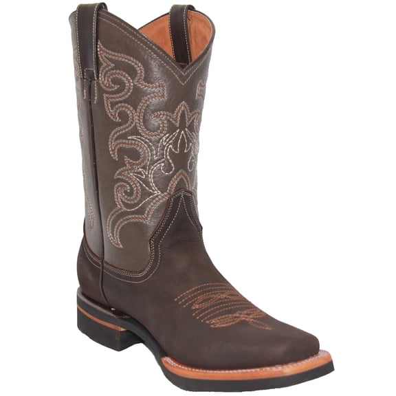 Men's Leather Cowboy Western Boot, Square Toe Midcalf, Rubber Sole