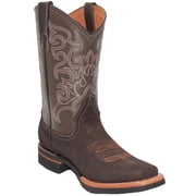 Mens Leather Cowboy Western Boot, Square Toe Midcalf, Rubber Sole