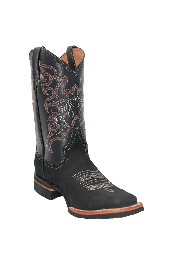 Men's Leather Cowboy Western Boot, Square Toe, Black, Brown