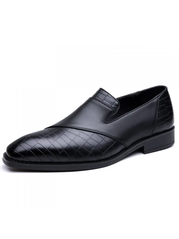 Men's Leather Croc Embossed Slip-On Loafers, British Style Pointed Toe Dress Shoes, Soft Sole Breathable Business Casual Formal Shoes, Plus Sizes Available