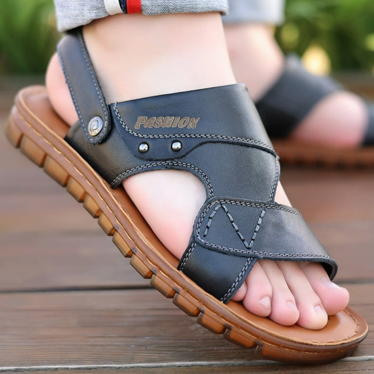 Men s Leather Cross Strap Sandals Summer Casual Outdoor Leather Open Toe Beach Slippers Comfortable Breathable Adjustable Heel Strap Water Shoes Walmart