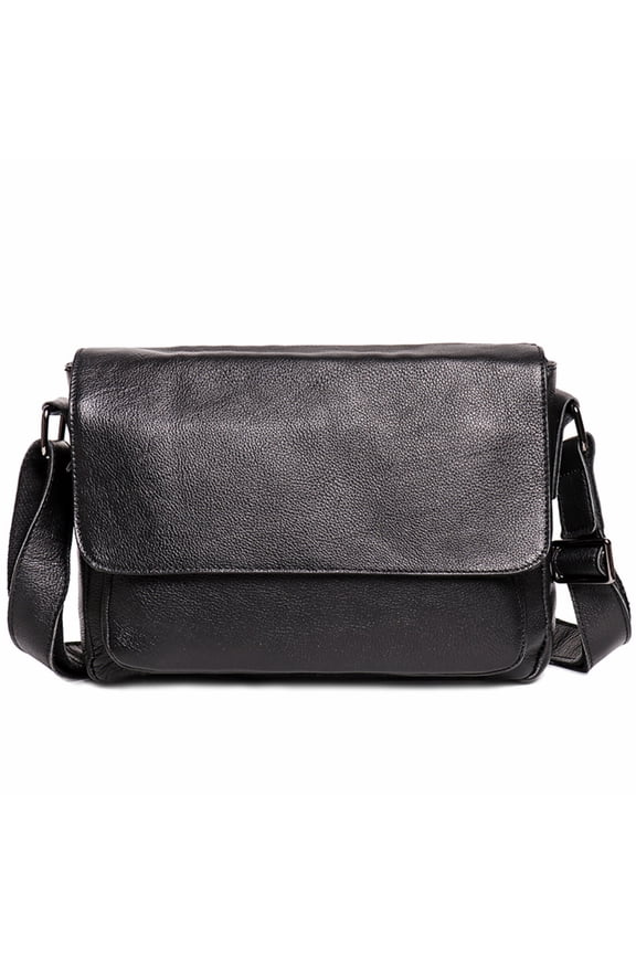 Mens Leather Crossbody Messenger Bag  Genuine Cowhide Shoulder Satchel with Magnetic Flap, Adjustable Strap, Multi-Compartment Work & Travel Bag, Fits 7.9 iPad  Black