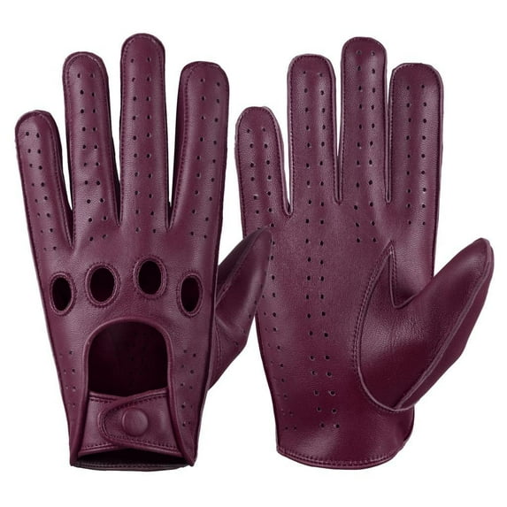 Men’s Leather Driving Gloves, Biking Gloves Made With Genuine Leather, Full Finger Knuckle Less Touchscreen Fashion Style Burgundy